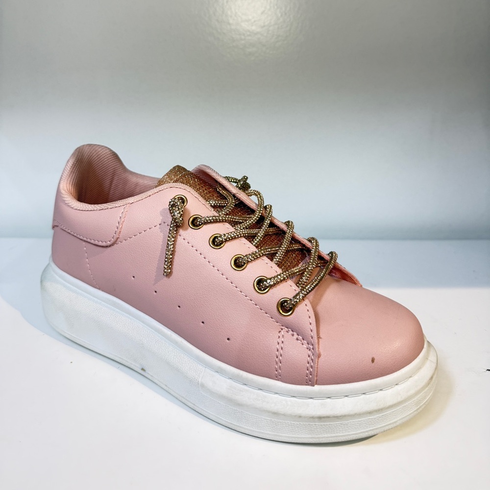 Women’s Pink Platform Sneaker with Metallic Gold Accents